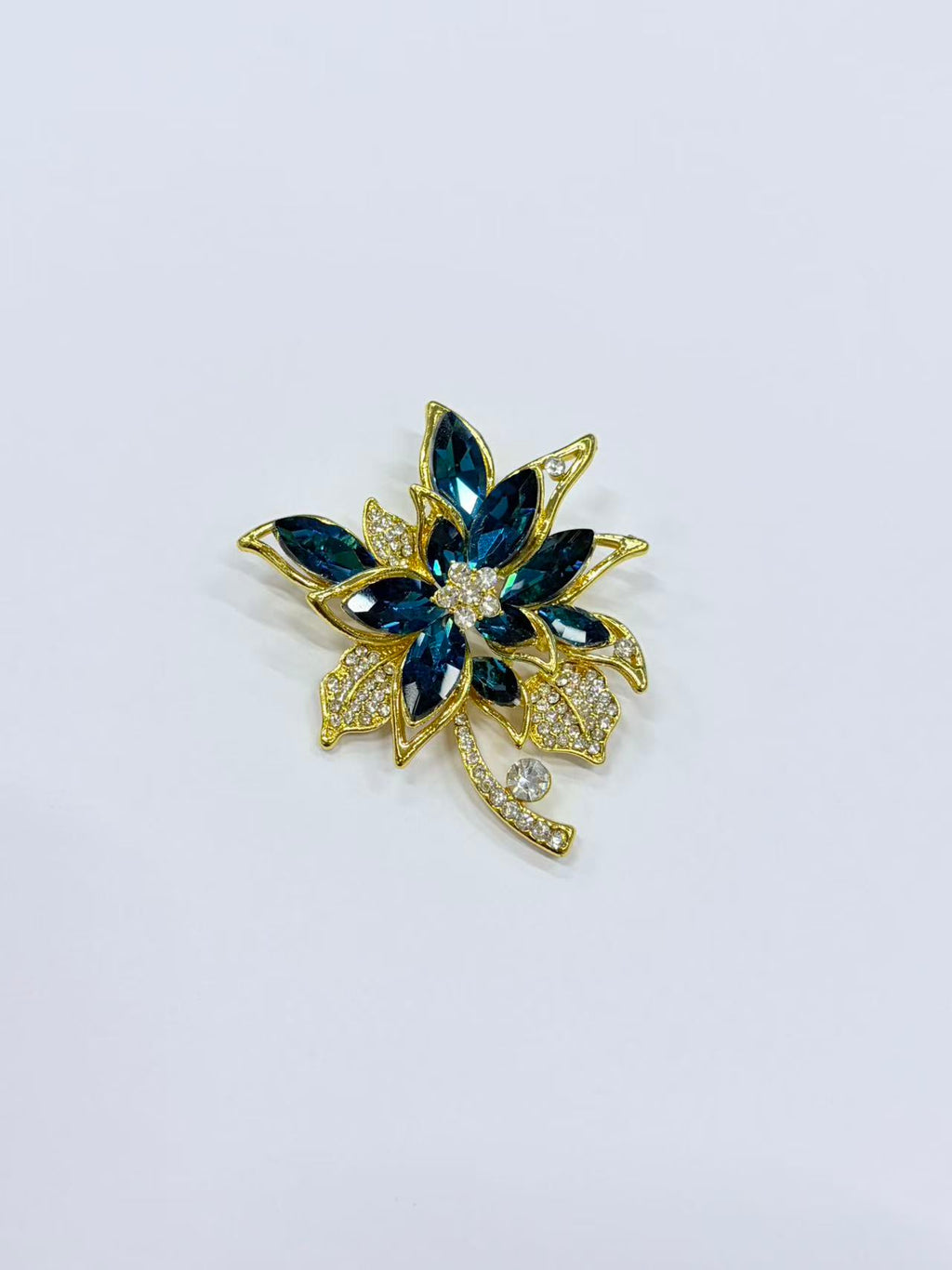 Crystal cluster brooch pin front view on white background