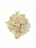 Crystal flower bouquet brooch pin detail view on white background