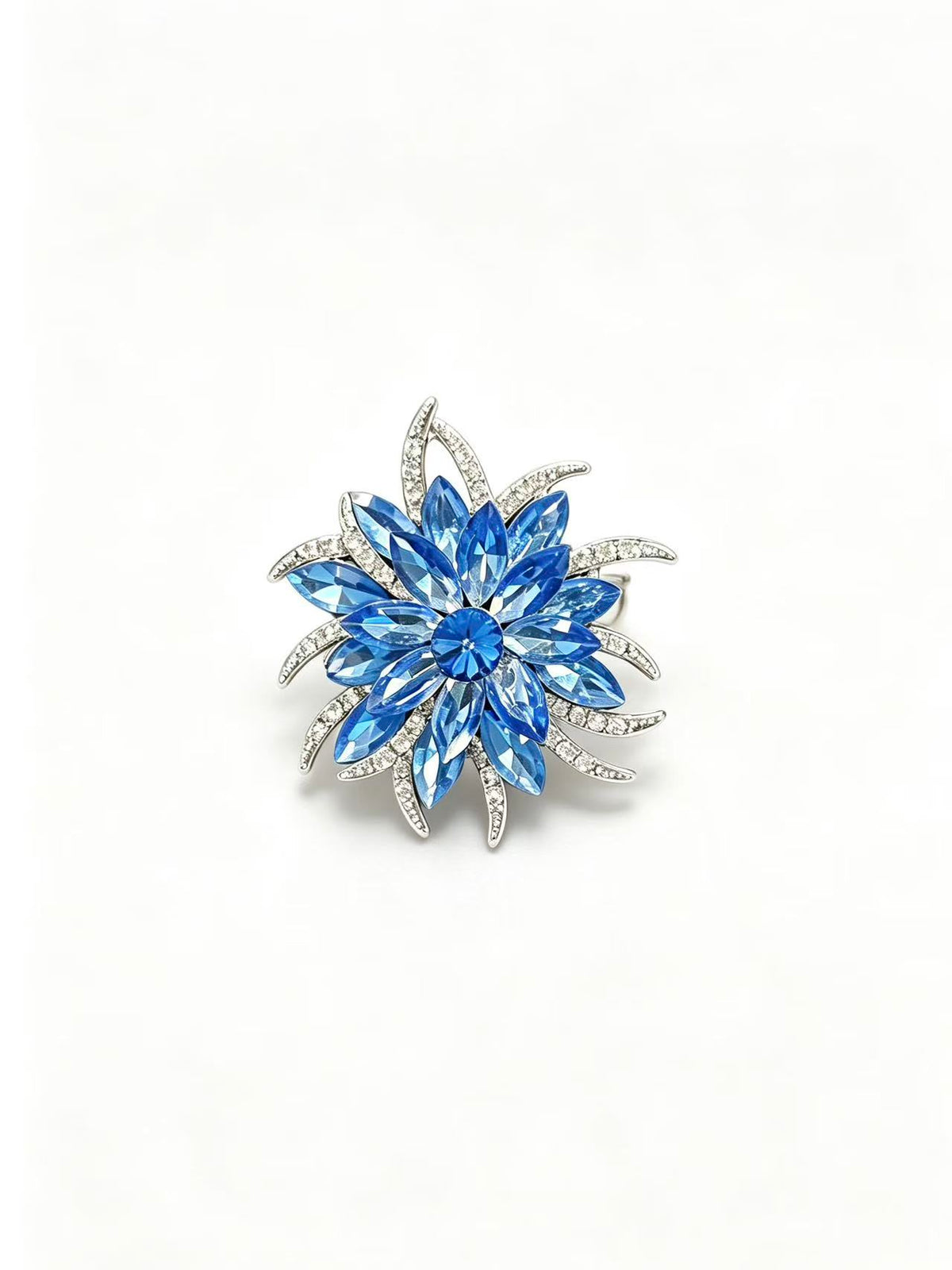 Crystal flower brooch pin isolated view on white background