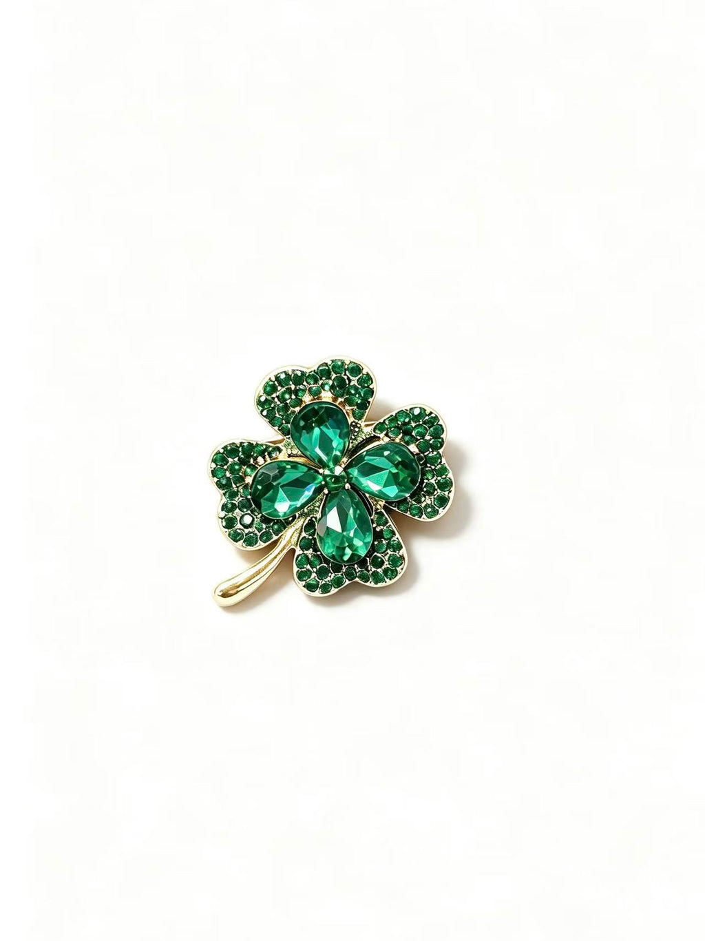Crystal four leaf clover brooch pin isolated view on white background