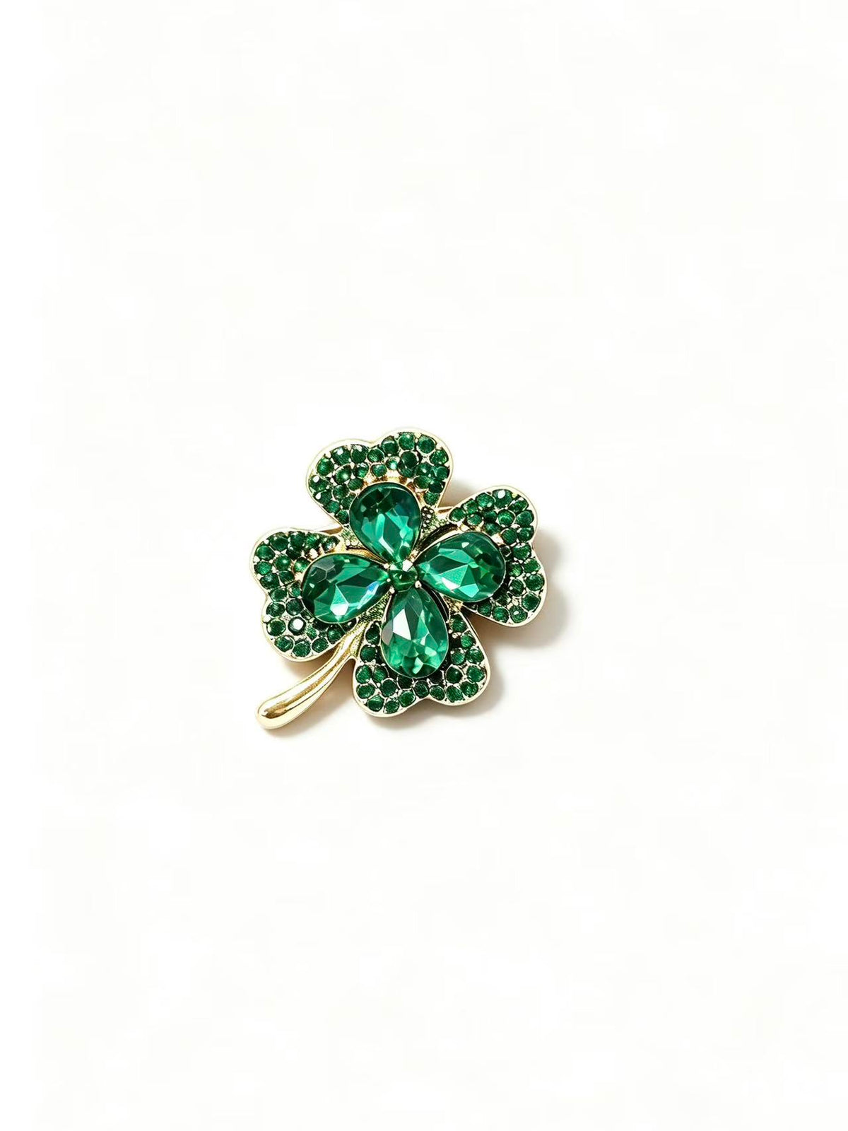 Crystal four leaf clover brooch pin isolated view on white background