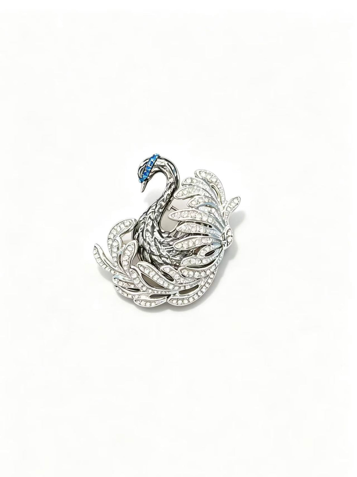Crystal swan brooch pin isolated view on white background
